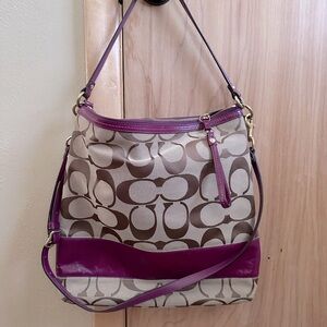 Coach Signature Stripe Patent Convertible Large Shoulder Handbag